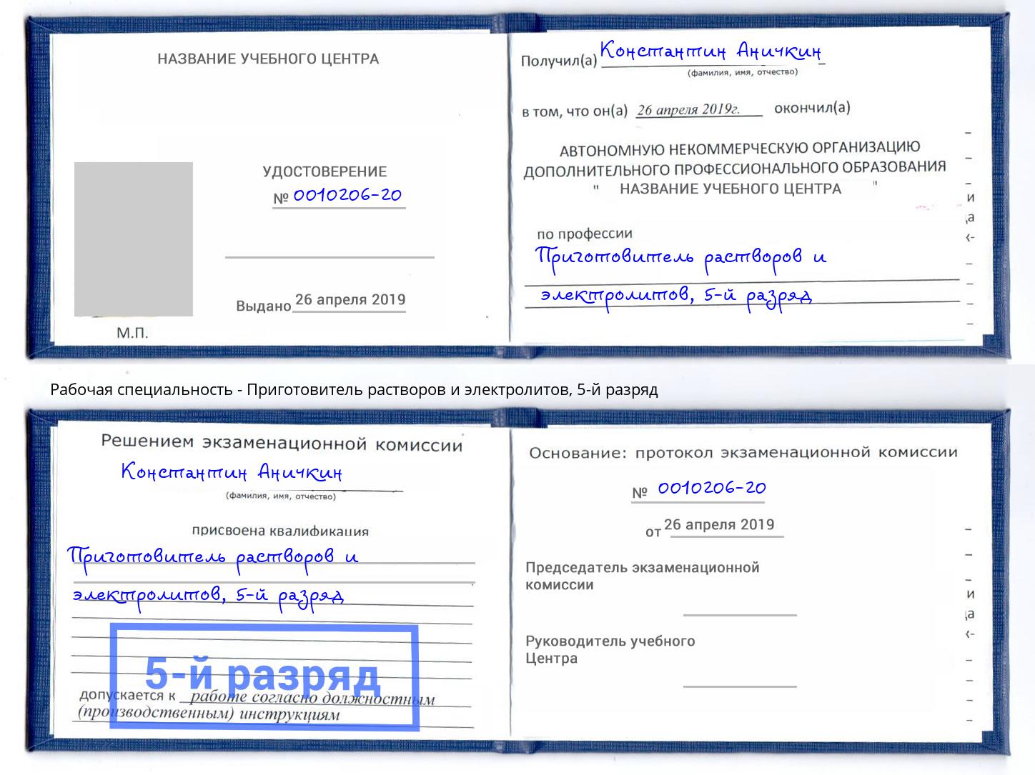 корочка 5-й разряд Приготовитель растворов и электролитов Чистополь