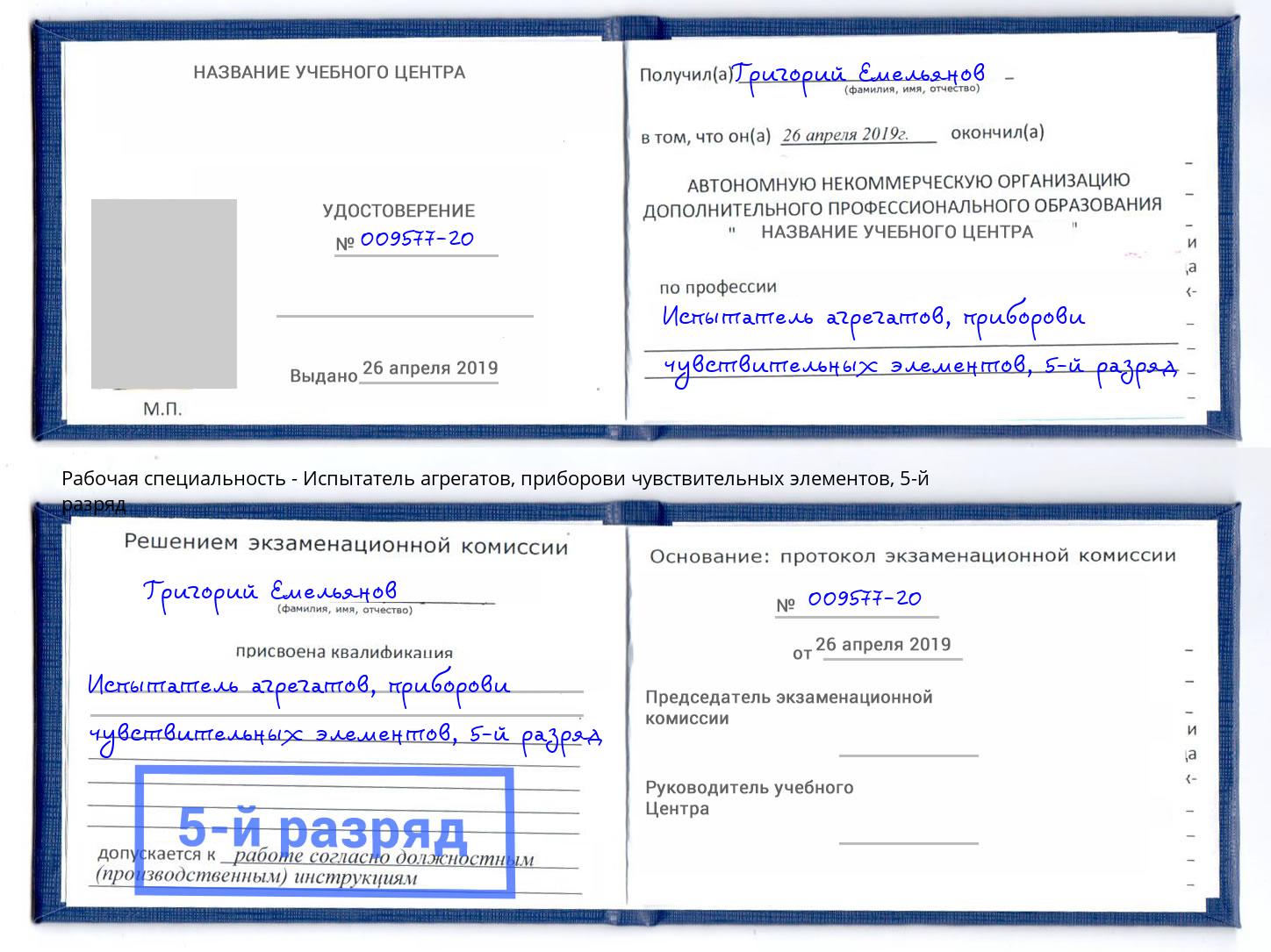 корочка 5-й разряд Испытатель агрегатов, приборови чувствительных элементов Чистополь