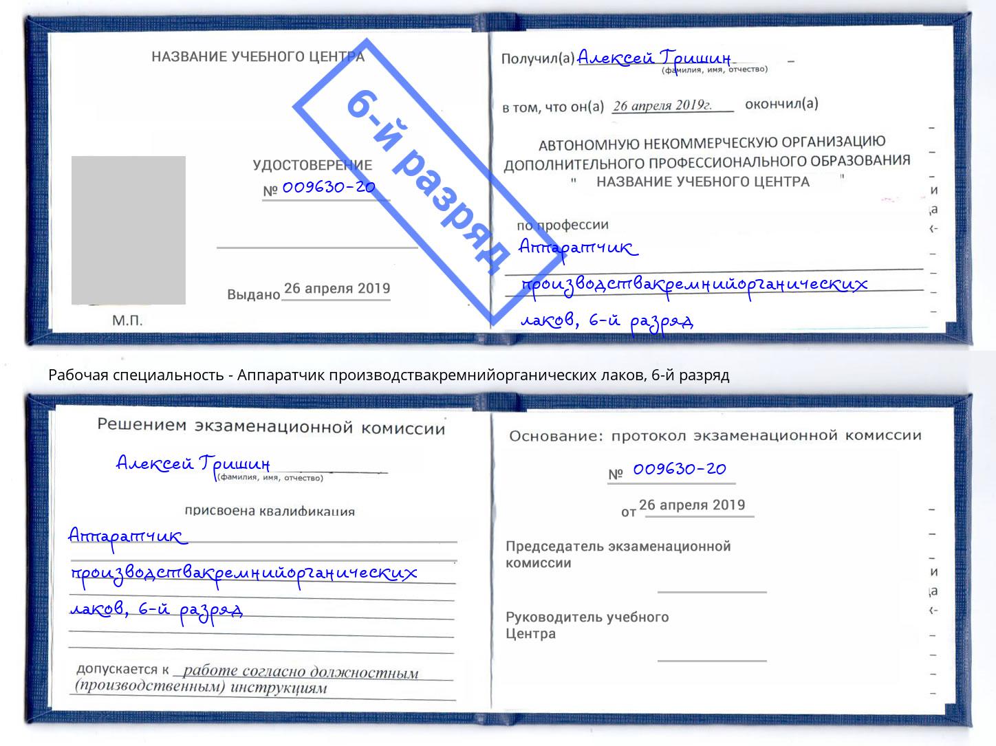 корочка 6-й разряд Аппаратчик производствакремнийорганических лаков Чистополь