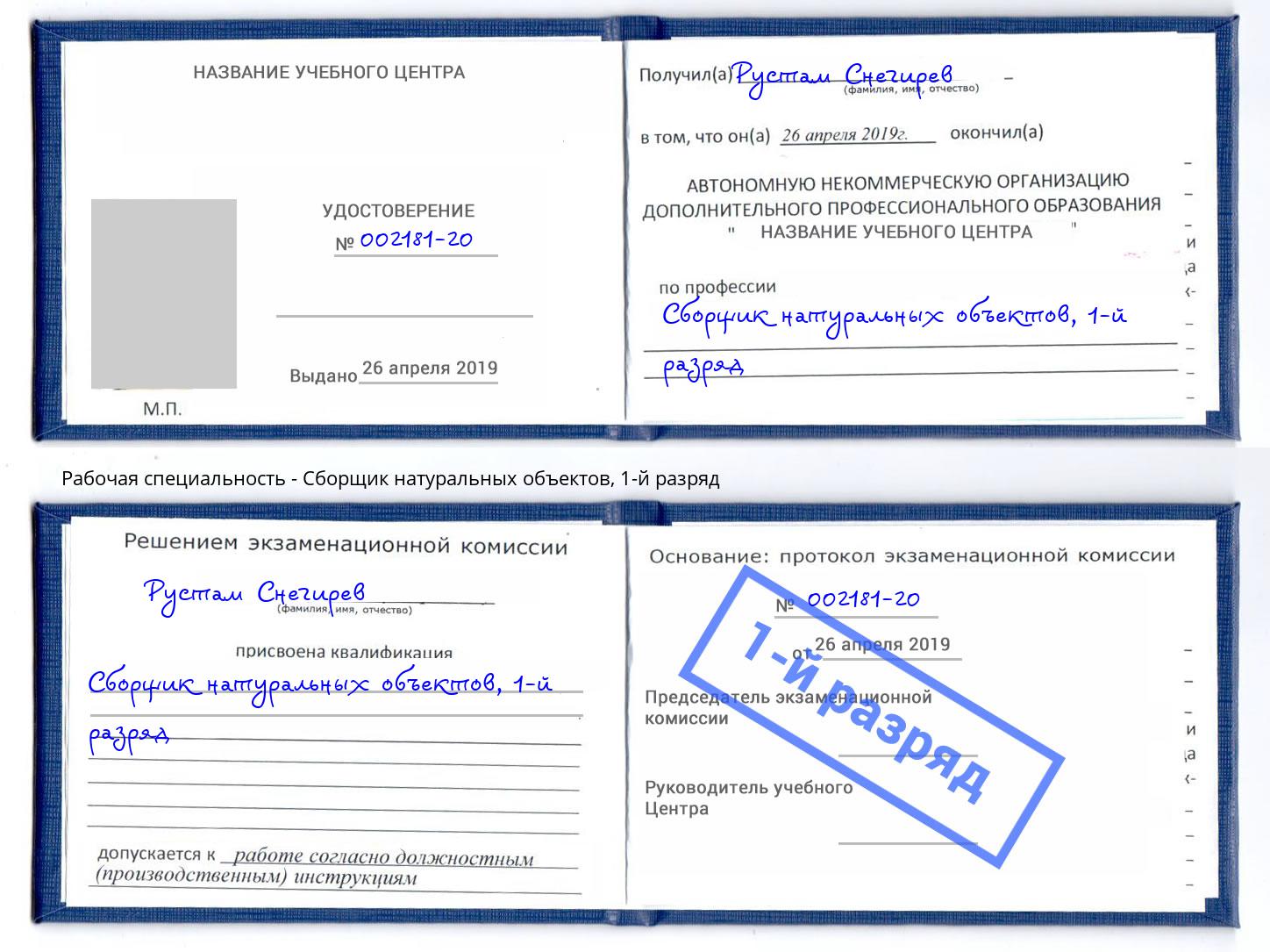 корочка 1-й разряд Сборщик натуральных объектов Чистополь