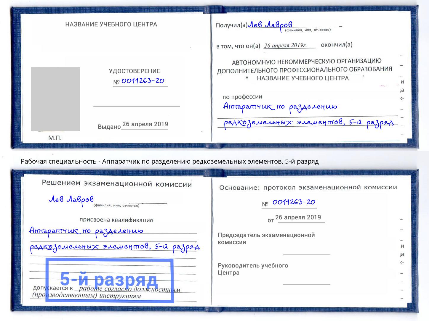 корочка 5-й разряд Аппаратчик по разделению редкоземельных элементов Чистополь