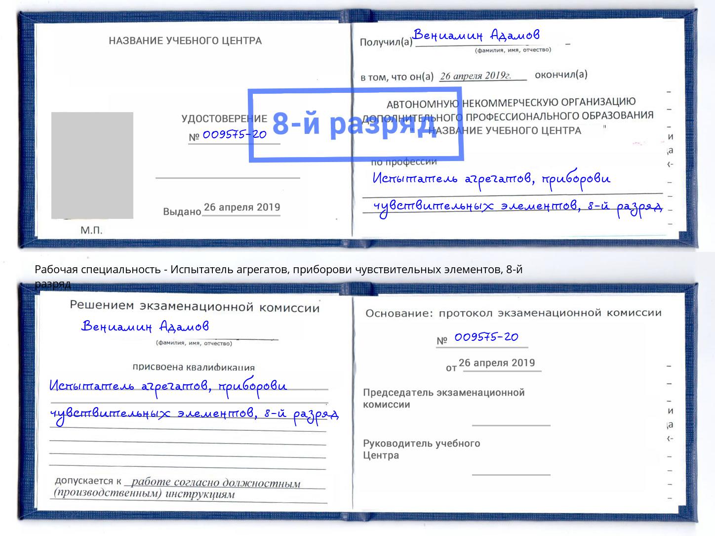 корочка 8-й разряд Испытатель агрегатов, приборови чувствительных элементов Чистополь